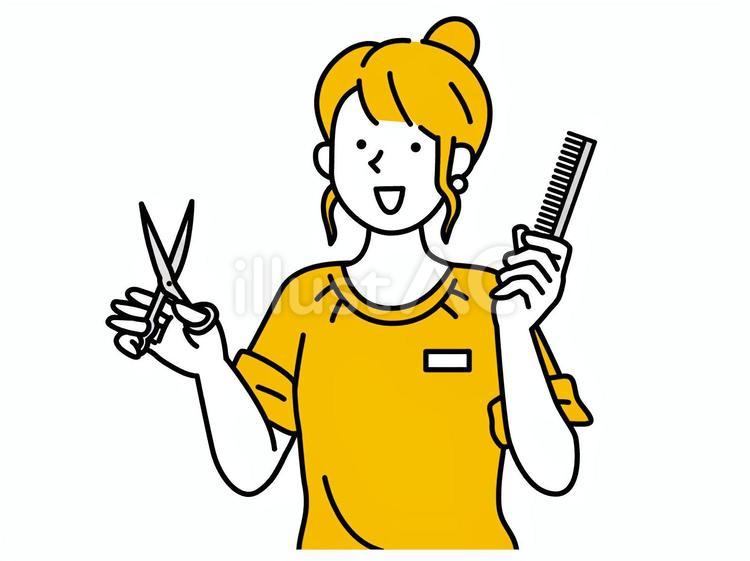 ハサミと櫛を持つ美容師の女性 美容師,女性,美容院のイラスト素材