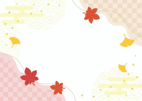 敬老の日の和柄フレーム、秋の紅葉と和柄5 敬老の日,秋,紅葉,背景,和柄,フレーム,和風,和,枠,飾り枠のイラスト素材