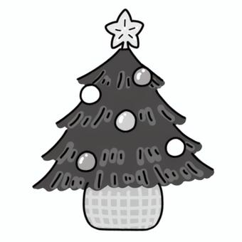クリスマスツリー（白黒） 冬,クリスマス,ツリー,木,樹木,植物,もみの木,飾り,装飾,お祝いのイラスト素材