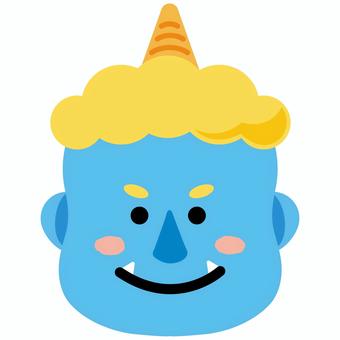 笑顔の青鬼イラスト 青鬼,節分,鬼,お面,アイコン,顔,可愛い,ポップ,2月,行事のイラスト素材