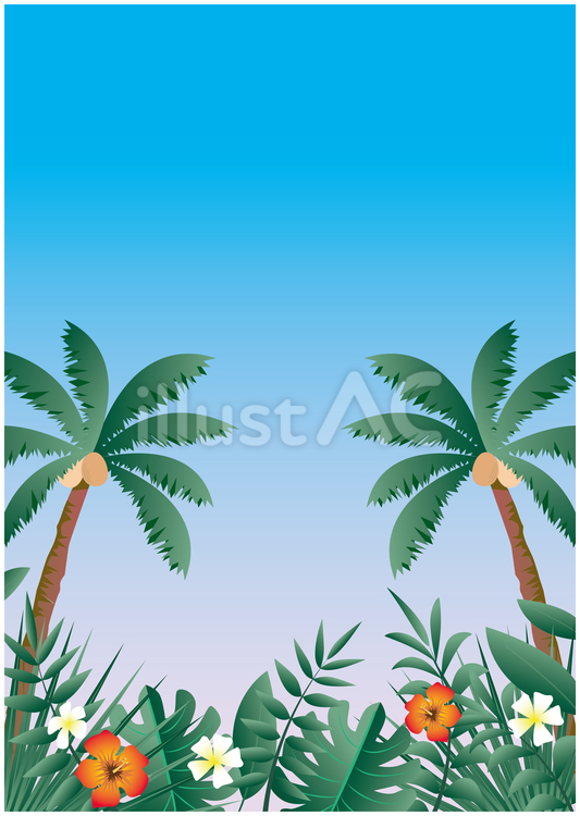 南国の夏イメージ背景 夏,ヤシの木,花のイラスト素材