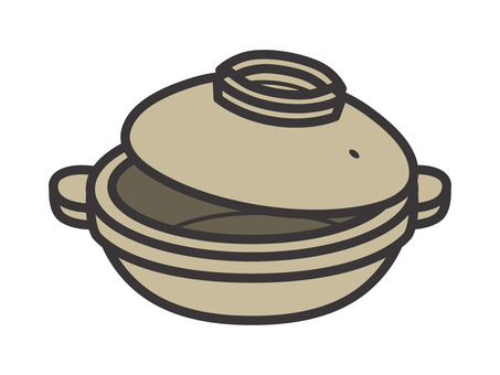 土鍋（蓋付き・半開き）01 土鍋,鍋物,鍋,調理器具,アイコン,マーク,シンプルのイラスト素材
