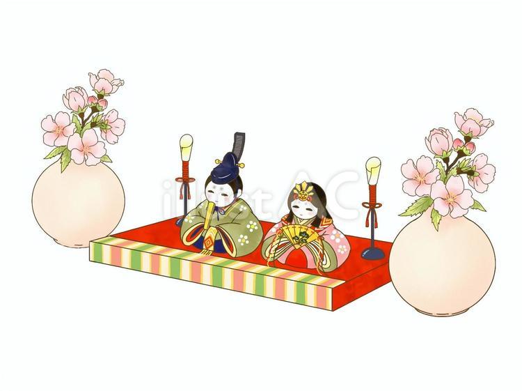 ひな祭りの人形と桃の花 ひな祭り,ひな人形,3月3日のイラスト素材