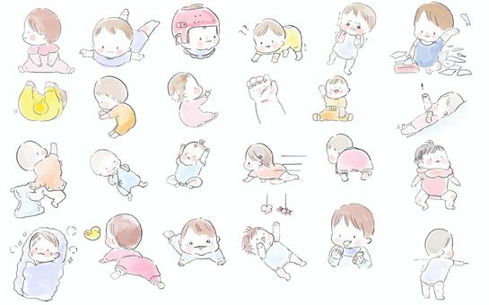 色々赤ちゃん 赤ちゃん,かわいい,たくさん,セット,お得,新生児,沐浴,ハンドリーガードのイラスト素材