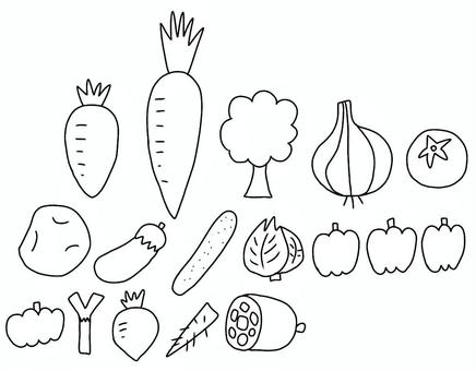 野菜セット色なし 野菜セット色なし 野菜,食べ物,にんじん,大根,ブロッコリー,玉ねぎ,トマト,じゃがいも,ナス,きゅうりのイラスト素材