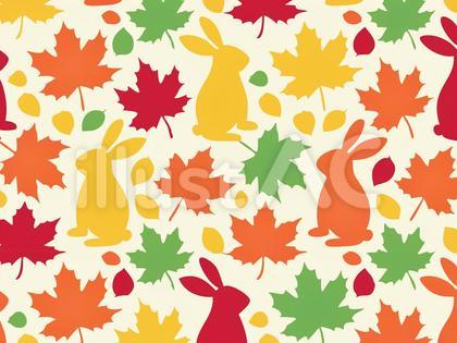 ウサギと紅葉パターン