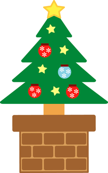 クリスマスツリー クリスマスツリー,もみの木,植木鉢,ポット,オーナメント,星,飾り,装飾,レンガ,模様のイラスト素材