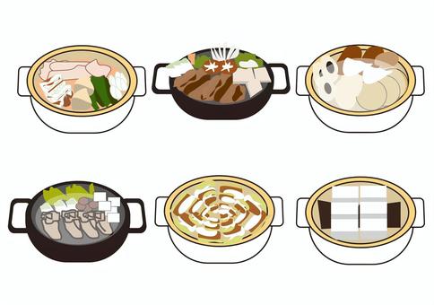 鍋、おでん、湯豆腐セット 鍋,キムチ鍋,すき焼き,おでん,かき鍋,ミルフィーユ鍋,湯豆腐,シンプル,からー,ベクターのイラスト素材