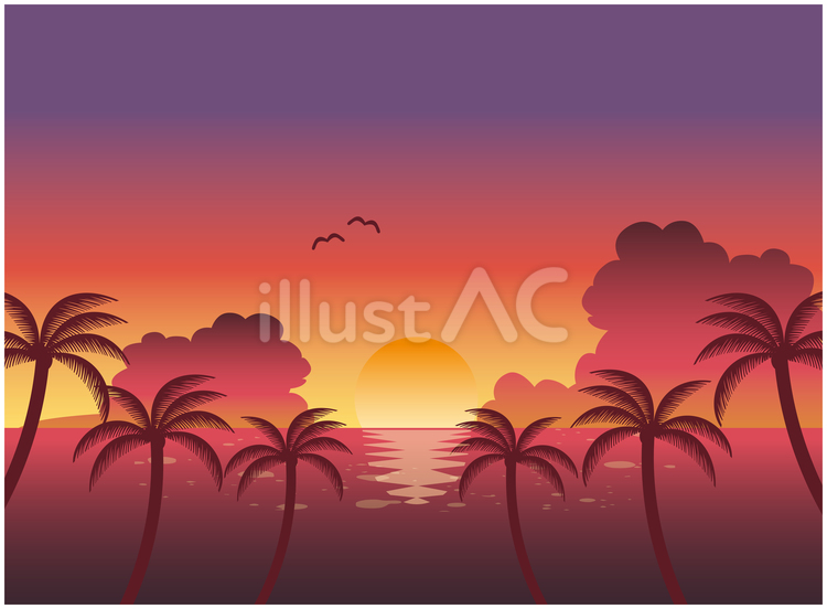 夕日の浜辺 夕日,空,雲のイラスト素材