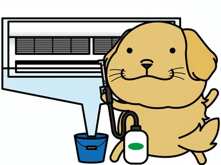 ゴールデンさん エアコン掃除 エアコン掃除,ゴールデンレトリバー,バケツ,エアコン,掃除,犬,キャラクター,哺乳類,仕事,家電のイラスト素材