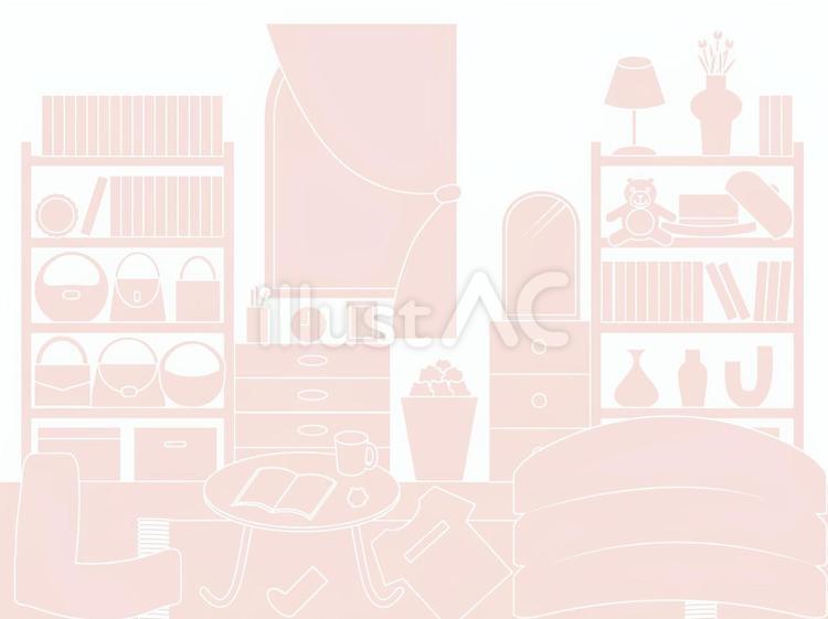 ごちゃごちゃの部屋 部屋,棚,ドレッサーのイラスト素材