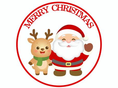 サンタクロースとトナカイ_スタンプ風_2 クリスマス,サンタクロース,トナカイ,冬,12月,仲良し,動物,サンタさん,メリークリスマス,ハッピーホリデーのイラスト素材