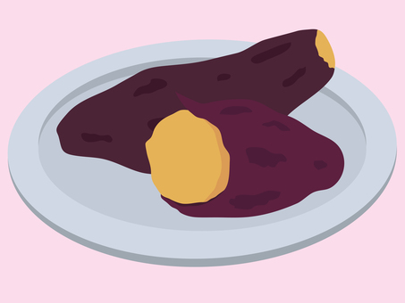 グレーの皿に載ったやきいも　背景ピンク やきいも,さつまいも,秋の味覚,秋,芋,旬,秋野菜,野菜,スイーツ,おやつのイラスト素材