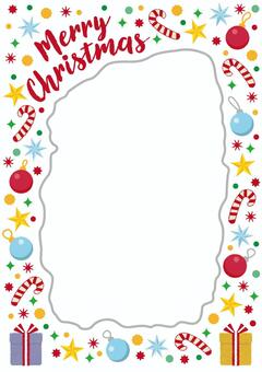 クリスマスフレーム 縦 背景白 A4比率 クリスマス,カード,デザイン,枠,リボン,星,merrychristmas,フォント,カラフル,チラシのイラスト素材