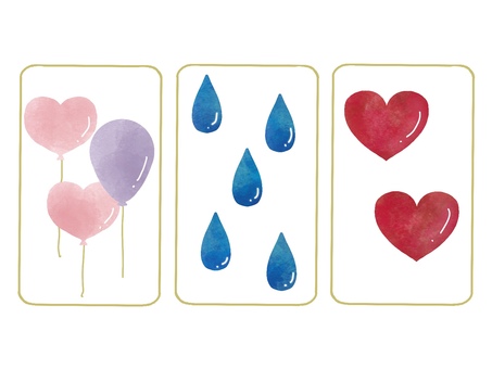 水彩風カード 水彩風,風船,雨粒,ハート,赤色,ピンク色,ドロップ,雫,カード,3種類のイラスト素材