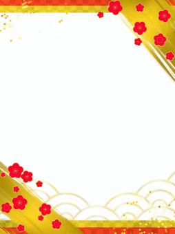 梅と金色の和風な背景素材 2 背景,和風,梅,花,青海波,壁紙,動画背景,お祝い,素材,縦長のイラスト素材