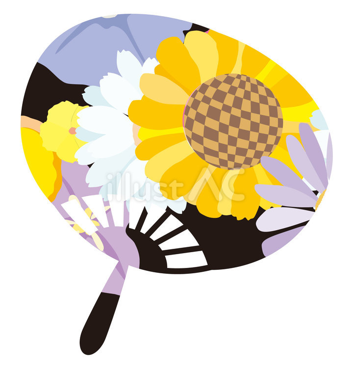 夏の素材74＿花うちわ うちわ,花,あおぐのイラスト素材