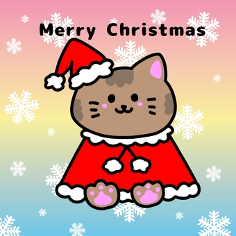 猫ちゃんクリスマスバージョン クリスマス,サンタクロース,サンタの帽子,猫,冬,手書き,かわいい,雪の結晶,文字入りのイラスト素材