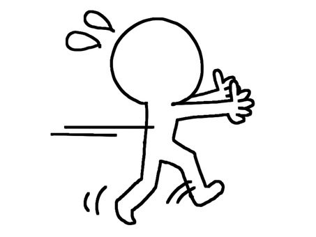 焦るシルエット シルエット,焦る,汗,移動,pop調,手描き,挿絵,ワンポイント,素材,商用可のイラスト素材