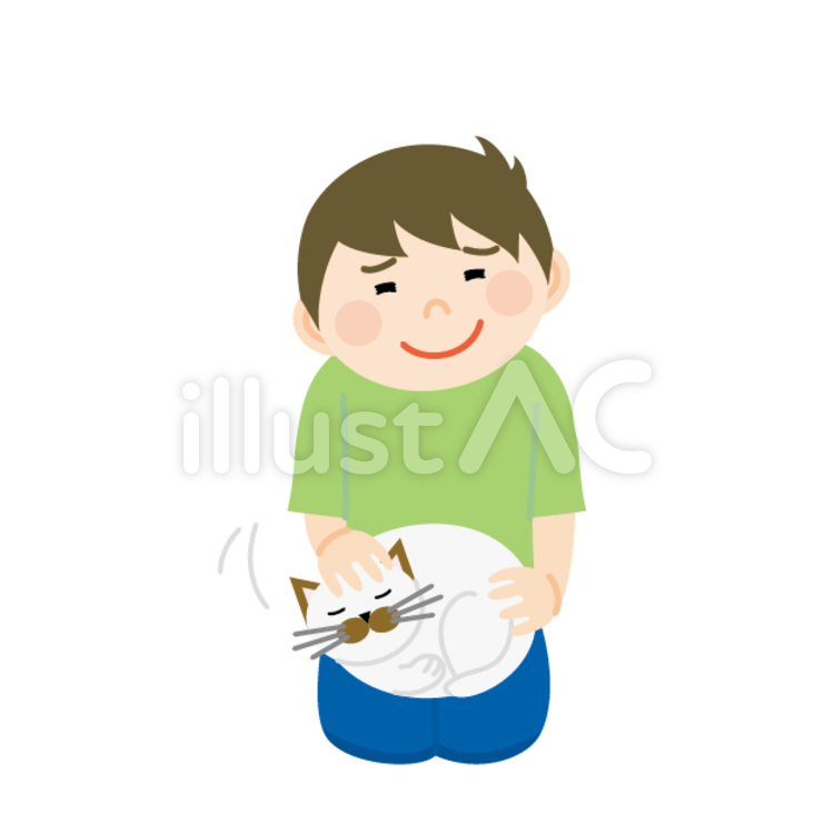 猫を膝に乗せる男性 男性,白猫,膝のイラスト素材
