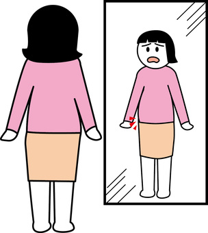 太る女性 太る女性 太る,お腹,肥満,鏡,映る,全身,体系,確認,デフォルメ,女性のイラスト素材
