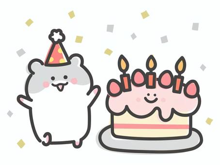 ケーキでお祝いするハムスター 祝う,誕生日,お祝い,パーティー,ケーキ,記念日,ハムスター,バースデー,スイーツ,デザートのイラスト素材