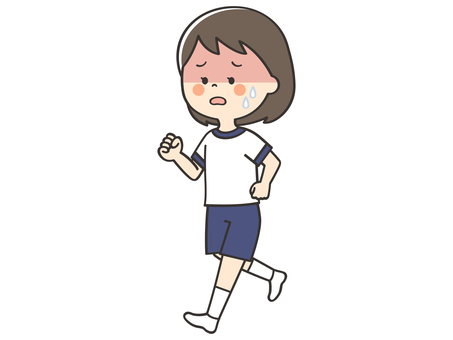 暑そうな歩く体操服の女の子 走る,歩く,運動,しんどい,熱中症,暑い,めまい,体調不良,マラソン,持久走のイラスト素材