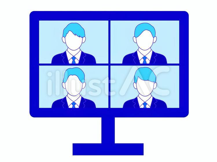 Web会議・オンライン面接をする男性 人物,男性,上半身のイラスト素材