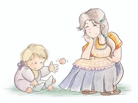 キャラクターイラスト(人物)0087 キャラクターイラスト(人物)0087 水彩画,親子,母子のイラスト素材