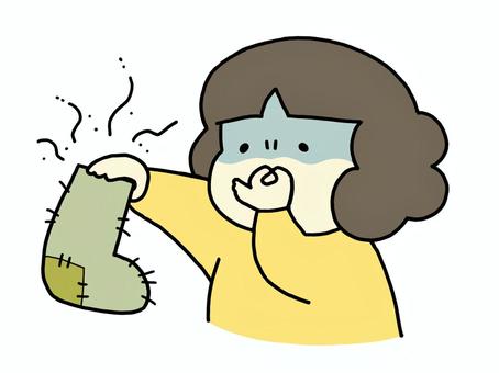 靴下が臭くて鼻をつまむ人 くさい,臭い,不潔,靴下,ボロボロ,くつした,カビ,掃除,片付け,ゴミのイラスト素材