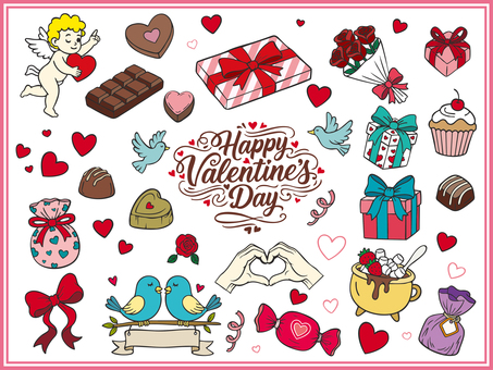 バレンタイン素材-3 バレンタイン素材-3 バレンタイン,バレンタインデー,エンジェル,天使,ハート,青い鳥,チョコレート,花束,バラ,リボンのイラスト素材