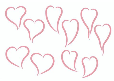ハートセットゆがみ　ラフ線画 ハート,手描き,おしゃれ,線画,バレンタイン,ラフ,シンプル,ピンク,可愛い,セットのイラスト素材
