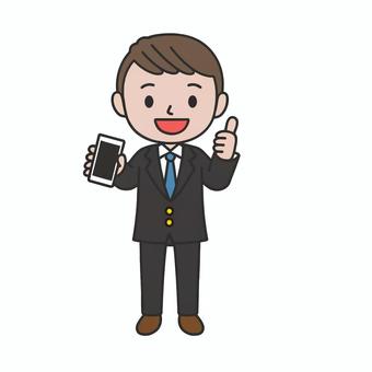 スマホの紹介 スマホ,案内,いいね,ok,ワンポイント,男性,スーツ,ビジネス,会社員のイラスト素材