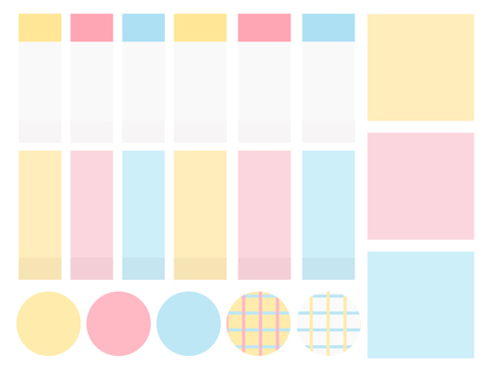 色々な付箋のシンプルなイラストセット 付箋,インデックス,文房具,しるし,メモ帳,用紙,紙,シール,フレーム,黄色のイラスト素材