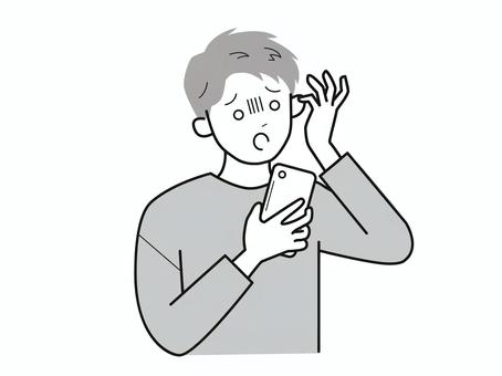 スマホとショックの男性2／白黒 上半身,長袖,スマホ,驚く,青ざめる,男性,社会人,パパ,お父さん,学生のイラスト素材