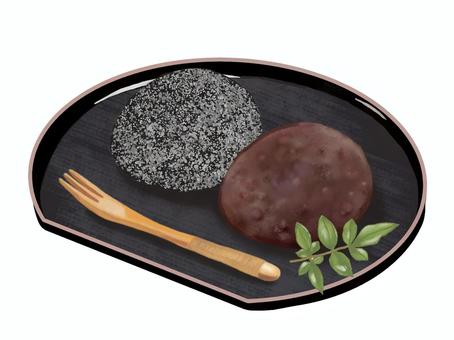 おはぎC おはぎ,小豆,粒あん,胡麻,甘い,ご飯,餅米,ぼたもち,あんころ餅,餡子のイラスト素材