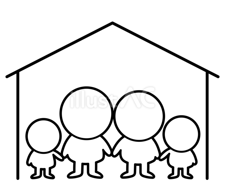 二頭身の白い人（ひとつ屋根の下） 家,不動産,家族のイラスト素材