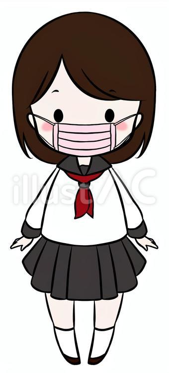 マスクをしたセーラー服の女の子（ボブ） セーラー服,女の子,女性のイラスト素材