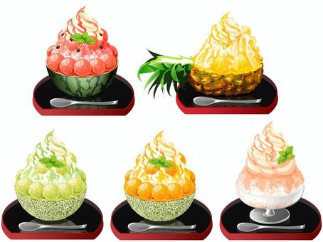 Illustration, shaved ice, set, summer, 