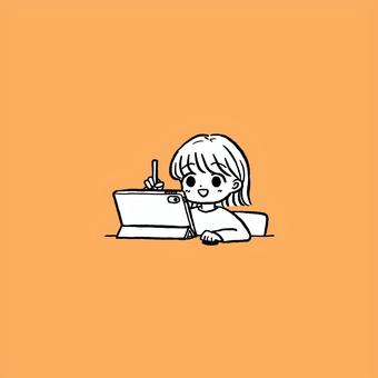iPadでお絵描きする人 推し活,創作活動,二次創作,イラスト,お絵描き,ipad,タブレット,女性,モノクロ,線画のイラスト素材