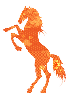 ダイナミックな馬のシルエット（赤） 午年,馬,午,シルエット,年賀状,ダイナミック,筆,お正月,2026,2026年のイラスト素材