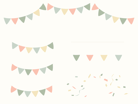 手書き風パステル色のガーランドと紙吹雪 ガーランド,フラッグ,旗,三角旗,紙吹雪,パーティ,誕生日,バースデー,お祝い,イベントのイラスト素材