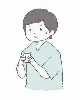 胃カメラ検査の前処置をする男性 胃カメラ,内視鏡検査,前処置,健康診断,高齢者,不安,緊張,医療,病院,クリニックのイラスト素材