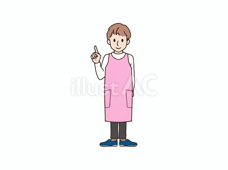 片手で指差すエプロンの男性_pink 大人,男性,全身のイラスト素材