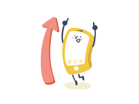スマホさん（やじるし4） スマホ,デジタル,やじるし,up,アップ,上昇,上,上げる,上がる,携帯のイラスト素材