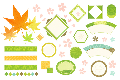 和柄のフレームと秋・春の素材集　透過済