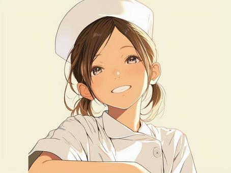 笑顔で見上げる看護師女性