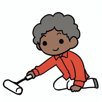 コロコロをかけるアフロ男性 アフロ,コロコロ,掃除,かける,掃除道具,便利,アイテム,清掃,潔癖症,こまめのイラスト素材