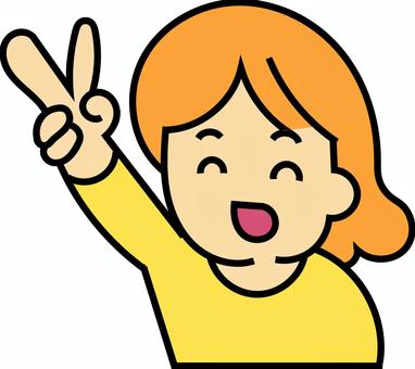 ピースを掲げている女の子 ピース,ポーズ,ハンドサイン,元気,笑顔,かわいい,ハッピー,ポジティブ,人物,キャラのイラスト素材