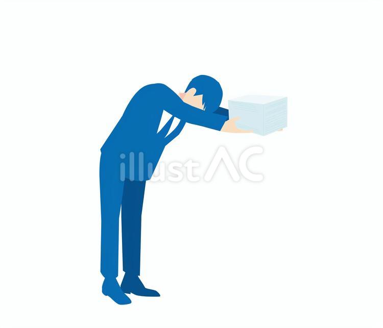 書類の束を差し出す紺色スーツの男性 男性,書類,企画のイラスト素材